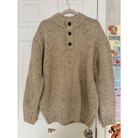 Orvis XXL Mens 100%  Wool Beige Tan Sweater Heavy Knitted - Picture 10 of 11